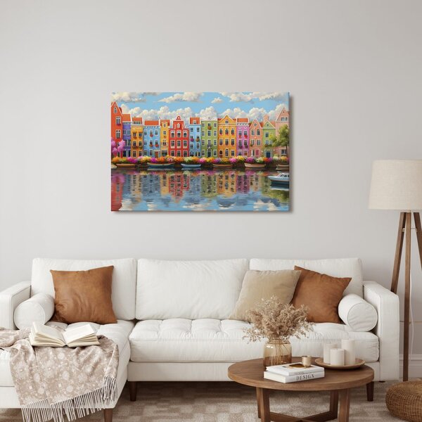 Quadro su tela – Case colorate lungo il canale