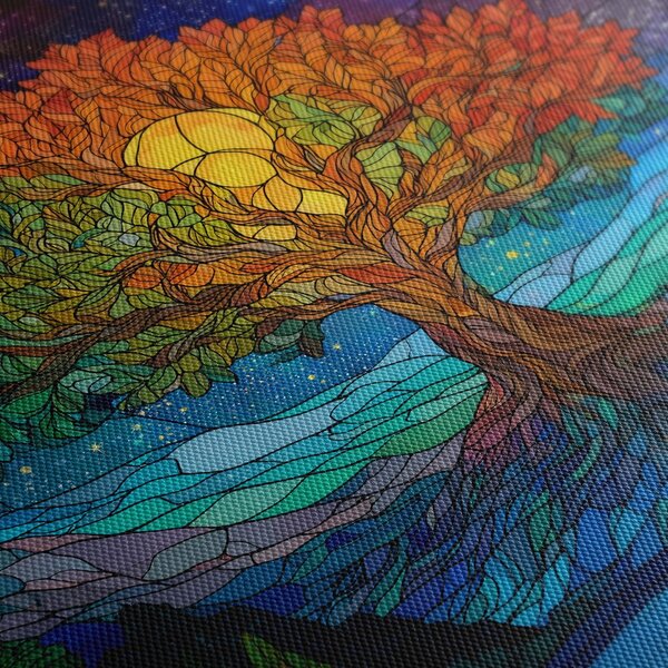 Quadro su tela – Mistico albero della vita tra le montagne