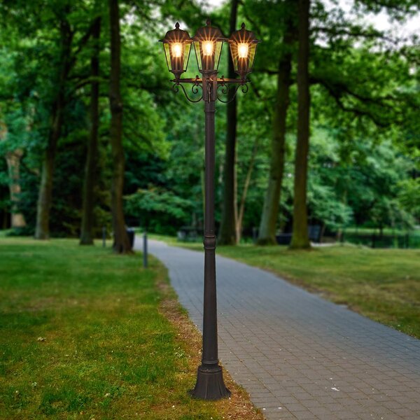 Lindby lampada da esterno Lamina, 172 cm, a 3 luci, nero ruggine, E27 Lamina, Marrone / Ruggine, Alluminio, Antico