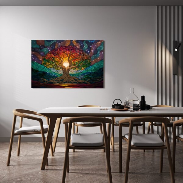 Quadro su tela – Albero della vita in paesaggio arcobaleno