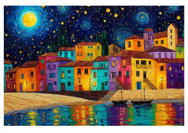 Quadro su tela – Notte colorata sulla città