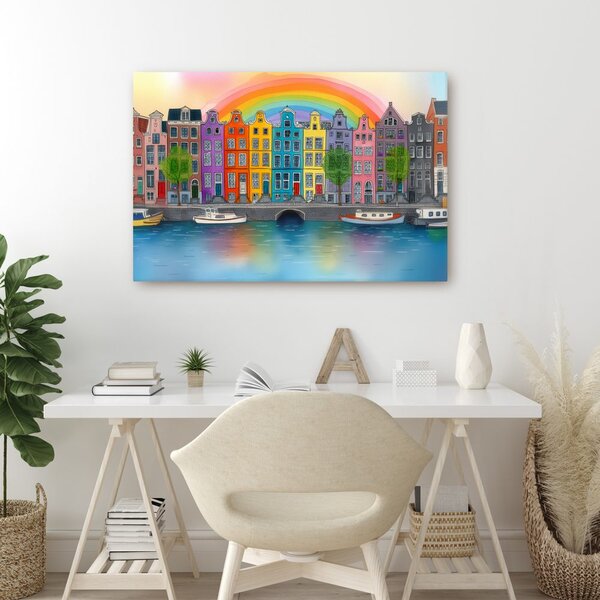 Quadro su tela – Città arcobaleno sul canale