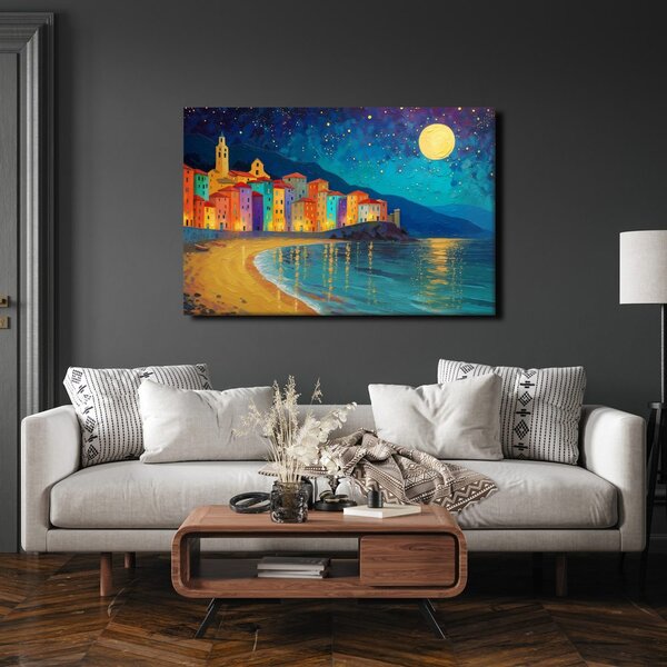 Quadro su tela – Città notturna sul mare