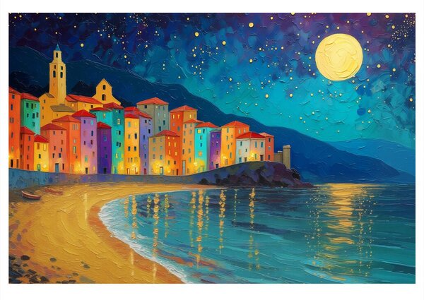 Quadro su tela – Città notturna sul mare