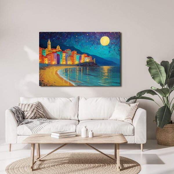 Quadro su tela – Città notturna sul mare