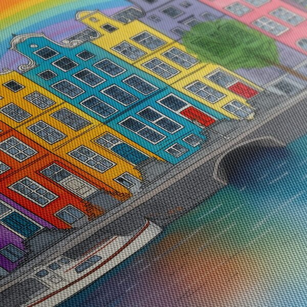 Quadro su tela – Paesaggio urbano con arcobaleno