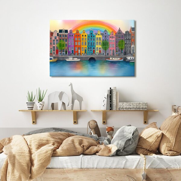 Quadro su tela – Città arcobaleno sul canale
