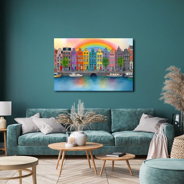 Quadro su tela – Città arcobaleno sul canale