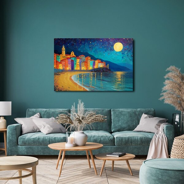 Quadro su tela – Città notturna sul mare