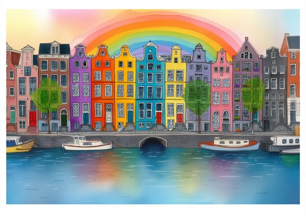 Quadro su tela – Città arcobaleno sul canale