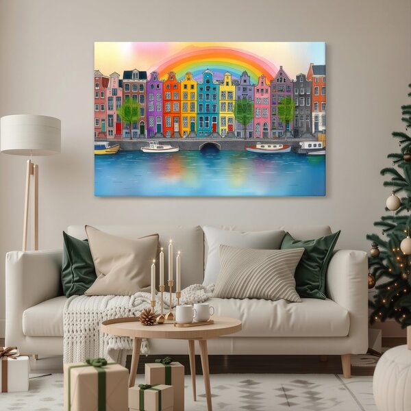 Quadro su tela – Città arcobaleno sul canale