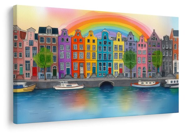 Quadro su tela – Città arcobaleno sul canale