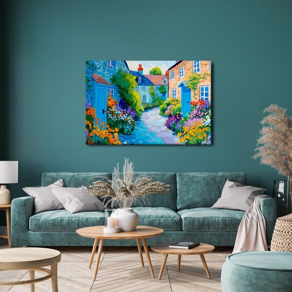 Quadro su tela – Vicolo estivo pieno di fiori