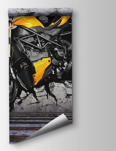 Carta da parati Moto gialla su un muro, Carta da parati design, Carta da parati popolare, u37780 - Tapeko.it