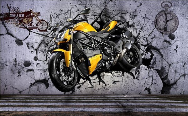 Carta da parati Moto gialla su un muro, Carta da parati design, Carta da parati popolare, u37780 - Tapeko.it