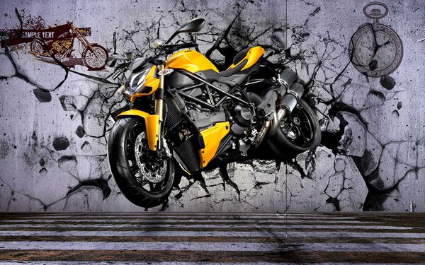 Carta da parati Moto gialla su un muro, Carta da parati design, Carta da parati popolare, u37780 - Tapeko.it
