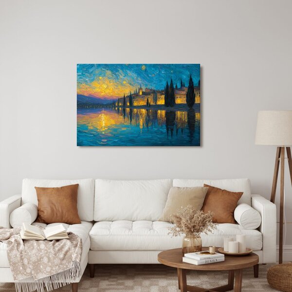 Quadro su tela – Bagliore notturno sul lago
