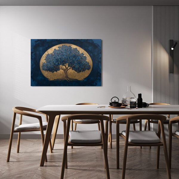 Quadro su tela – Albero della vita blu su sfondo dorato