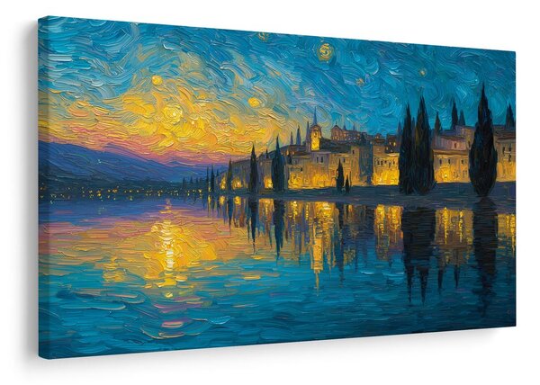 Quadro su tela – Bagliore notturno sul lago