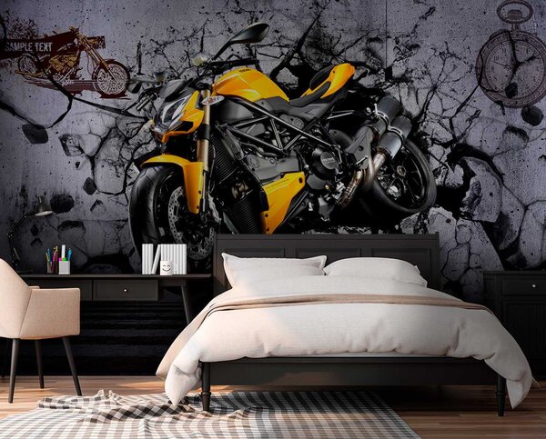 Carta da parati Moto gialla su un muro, Carta da parati design, Carta da parati popolare, u37780 - Tapeko.it