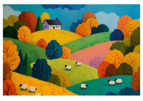 Quadro su tela – Paesaggio autunnale con pecore