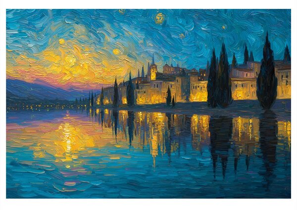 Quadro su tela – Bagliore notturno sul lago