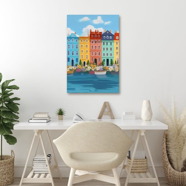 Quadro su tela – Città pastello con barche