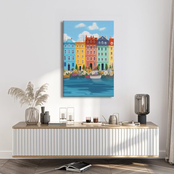Quadro su tela – Città pastello con barche