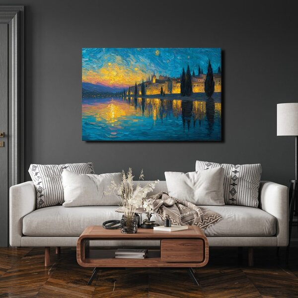 Quadro su tela – Bagliore notturno sul lago