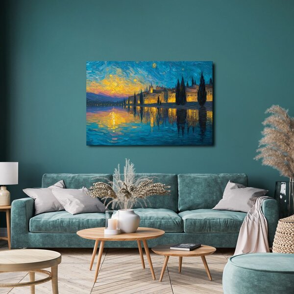 Quadro su tela – Bagliore notturno sul lago