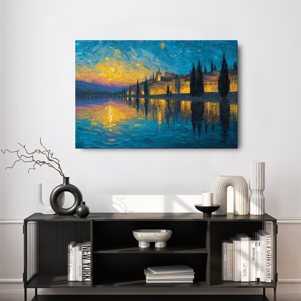 Quadro su tela – Bagliore notturno sul lago