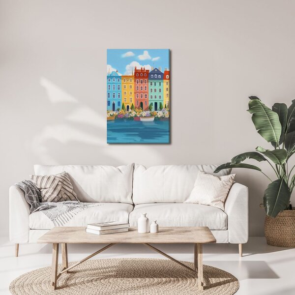 Quadro su tela – Città pastello con barche