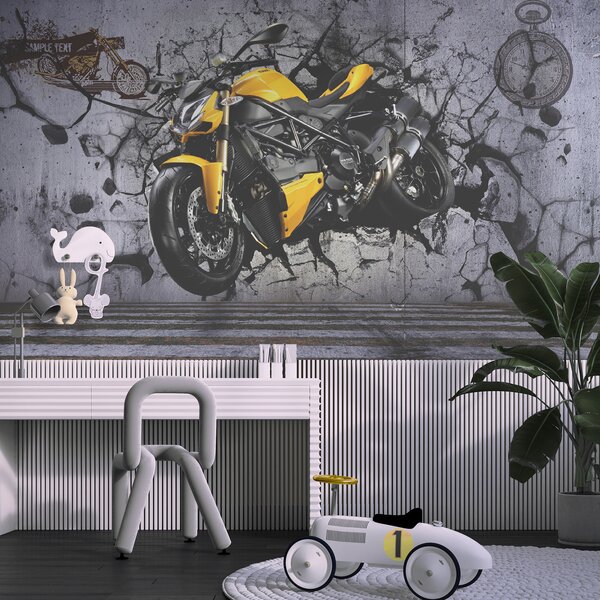 Carta da parati Moto gialla su un muro, Carta da parati design, Carta da parati popolare, u37780 - Tapeko.it