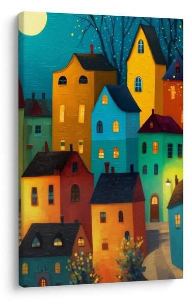 Quadro su tela – Case colorate di notte