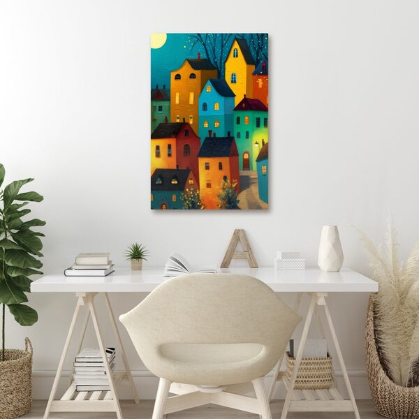 Quadro su tela – Case colorate di notte