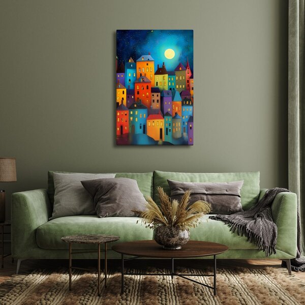 Quadro su tela – Case colorate sotto le stelle