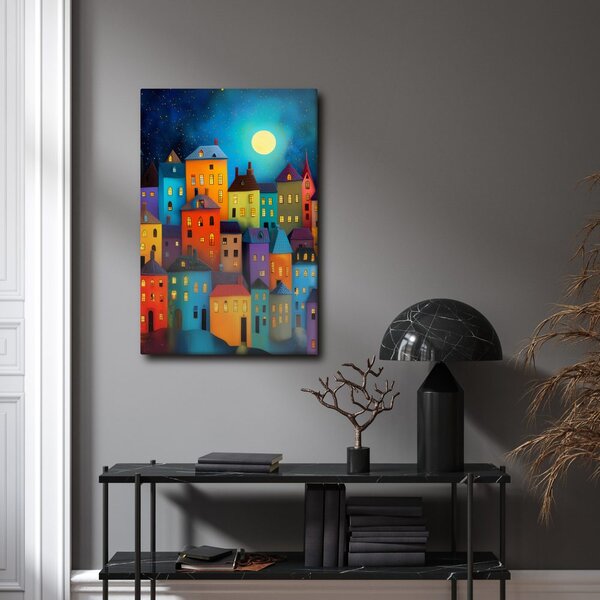 Quadro su tela – Case colorate sotto le stelle