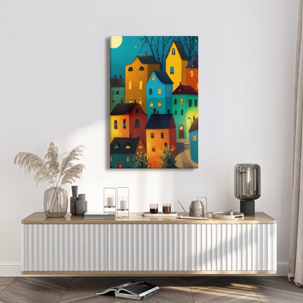 Quadro su tela – Case colorate di notte