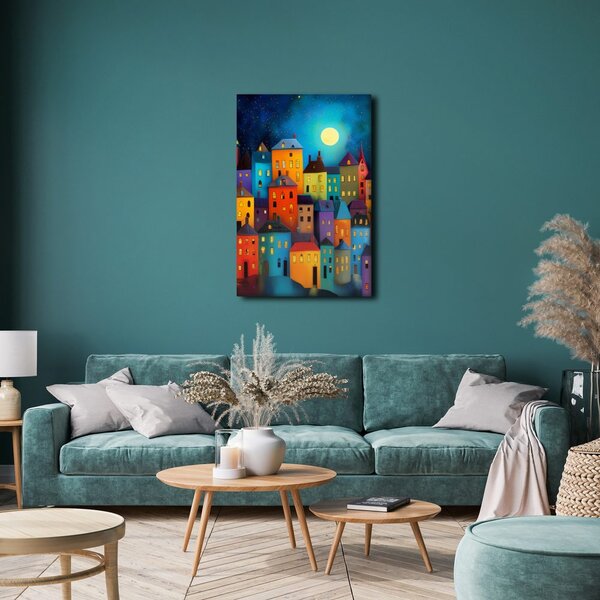Quadro su tela – Case colorate sotto le stelle