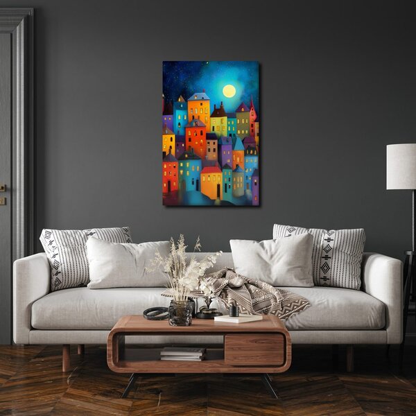 Quadro su tela – Case colorate sotto le stelle