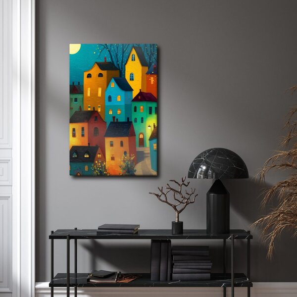 Quadro su tela – Case colorate di notte