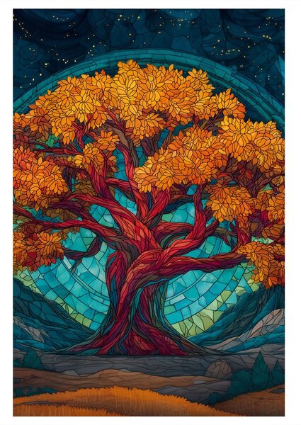 Quadro su tela – Splendente albero della vita di notte