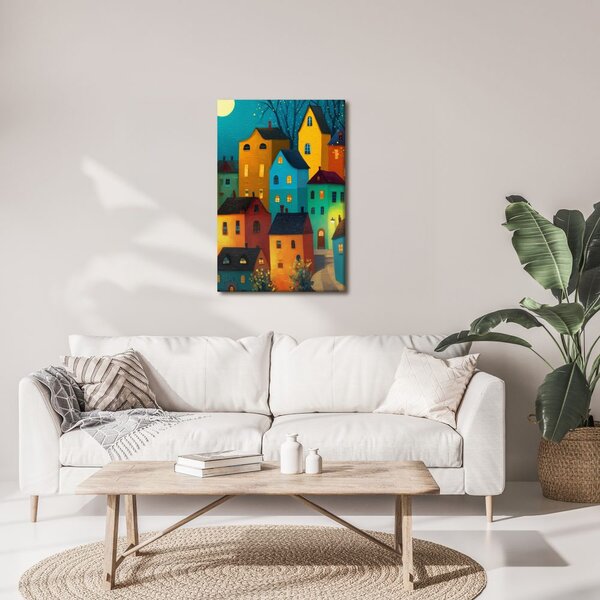 Quadro su tela – Case colorate di notte