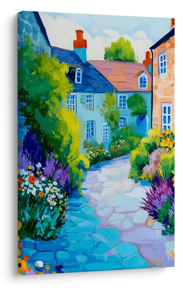 Quadro su tela – Villaggio pittoresco con fiori