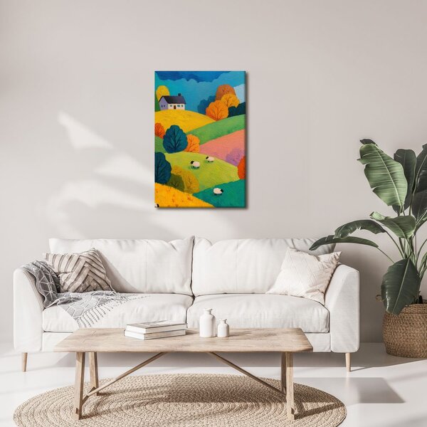 Quadro su tela – Colline colorate con casa