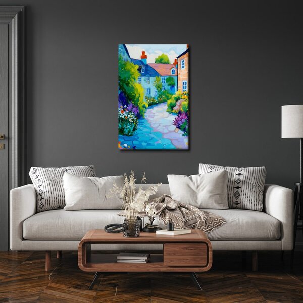Quadro su tela – Villaggio pittoresco con fiori
