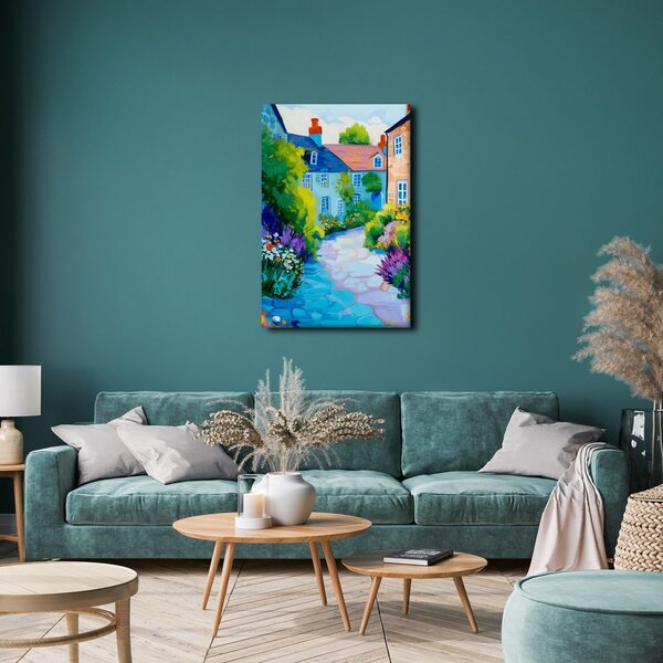 Quadro su tela – Villaggio pittoresco con fiori