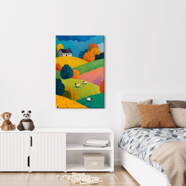 Quadro su tela – Colline colorate con casa