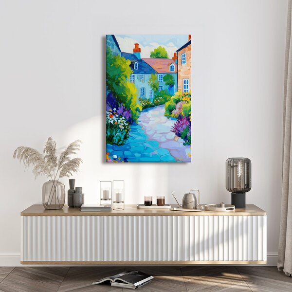 Quadro su tela – Villaggio pittoresco con fiori