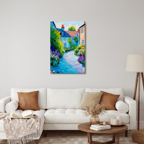 Quadro su tela – Villaggio pittoresco con fiori